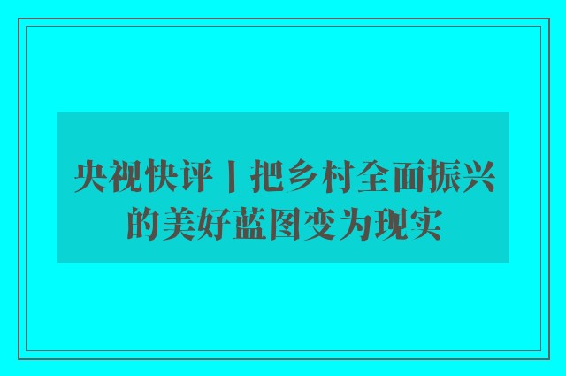 央视快评丨把乡村全面振兴的美好蓝图变为现实