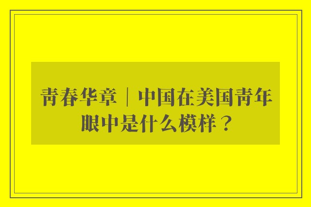 青春华章｜中国在美国青年眼中是什么模样？