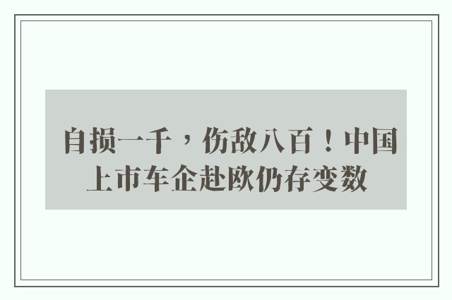 自损一千，伤敌八百！中国上市车企赴欧仍存变数