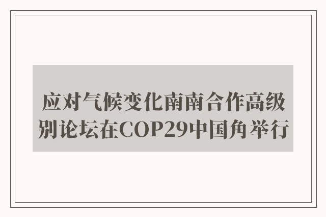 应对气候变化南南合作高级别论坛在COP29中国角举行