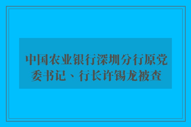 中国农业银行深圳分行原党委书记、行长许锡龙被查