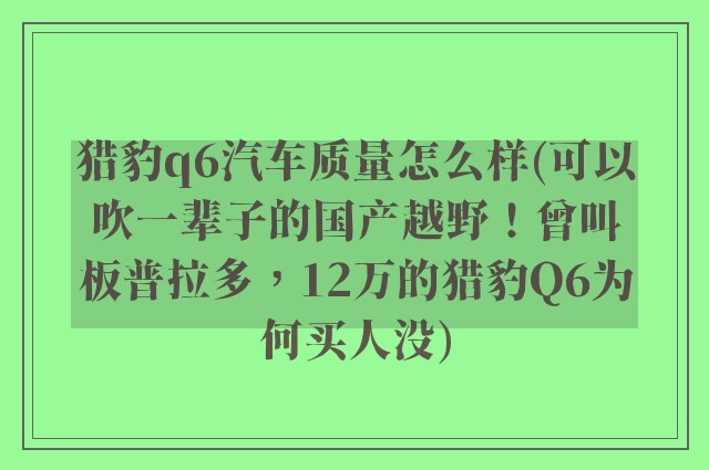 猎豹q6汽车质量怎么样(可以吹一辈子的国产越野！曾叫板普拉多，12万的猎豹Q6为何买人没)