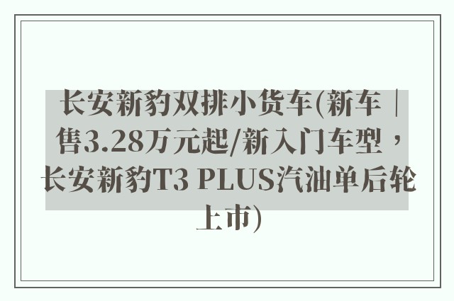 长安新豹双排小货车(新车｜售3.28万元起/新入门车型，长安新豹T3 PLUS汽油单后轮上市)