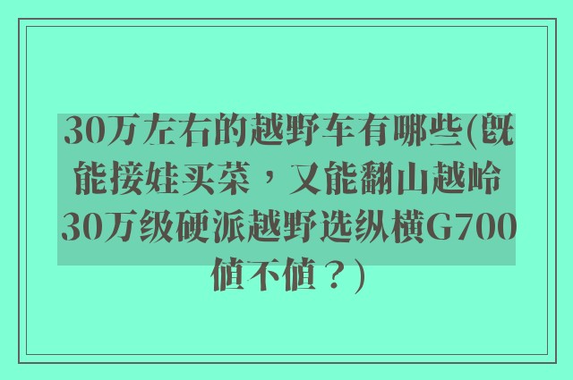 30万左右的越野车有哪些(既能接娃买菜，又能翻山越岭30万级硬派越野选纵横G700值不值？)
