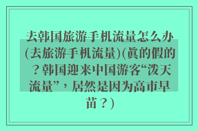 去韩国旅游手机流量怎么办(去旅游手机流量)(真的假的？韩国迎来中国游客“泼天流量”，居然是因为高市早苗？)