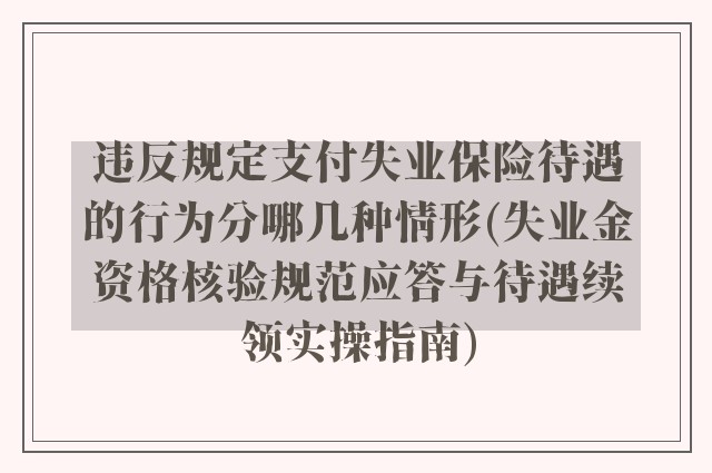 违反规定支付失业保险待遇的行为分哪几种情形(失业金资格核验规范应答与待遇续领实操指南)