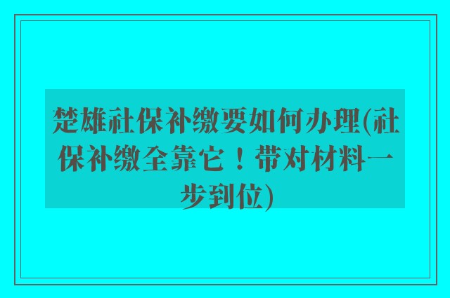 楚雄社保补缴要如何办理(社保补缴全靠它！带对材料一步到位)