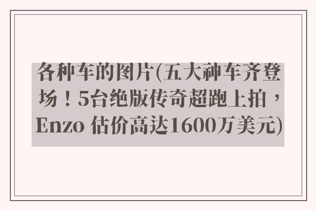 各种车的图片(五大神车齐登场！5台绝版传奇超跑上拍，Enzo 估价高达1600万美元)
