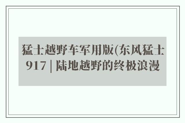 猛士越野车军用版(东风猛士917 | 陆地越野的终极浪漫