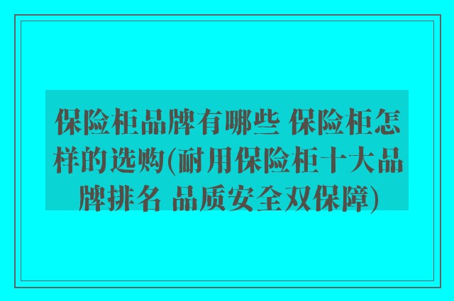 保险柜品牌有哪些 保险柜怎样的选购(耐用保险柜十大品牌排名 品质安全双保障)