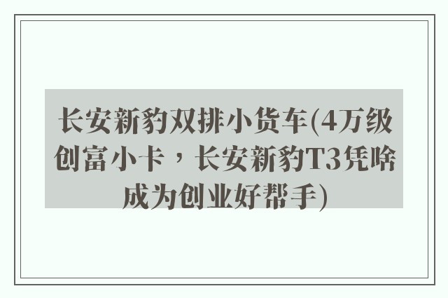 长安新豹双排小货车(4万级创富小卡，长安新豹T3凭啥成为创业好帮手)