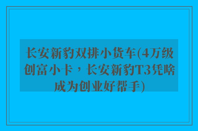 长安新豹双排小货车(4万级创富小卡，长安新豹T3凭啥成为创业好帮手)