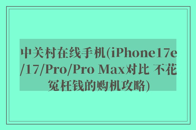 中关村在线手机(iPhone17e/17/Pro/Pro Max对比 不花冤枉钱的购机攻略)