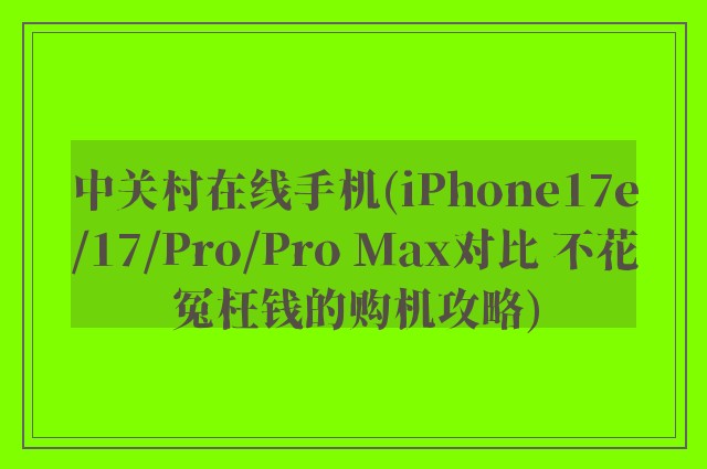 中关村在线手机(iPhone17e/17/Pro/Pro Max对比 不花冤枉钱的购机攻略)
