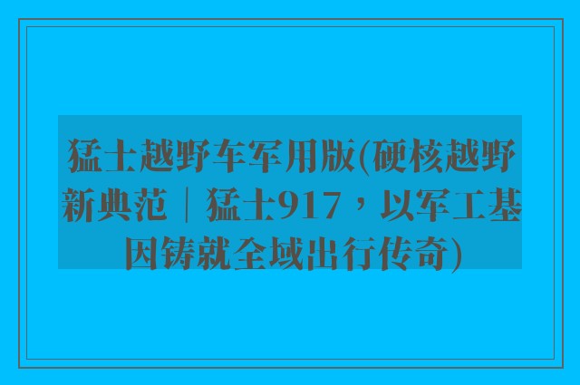猛士越野车军用版(硬核越野新典范｜猛士917，以军工基因铸就全域出行传奇)