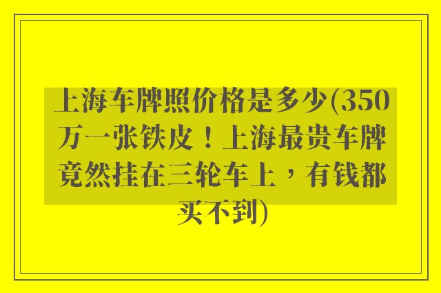 上海车牌照价格是多少(350万一张铁皮！上海最贵车牌竟然挂在三轮车上，有钱都买不到)