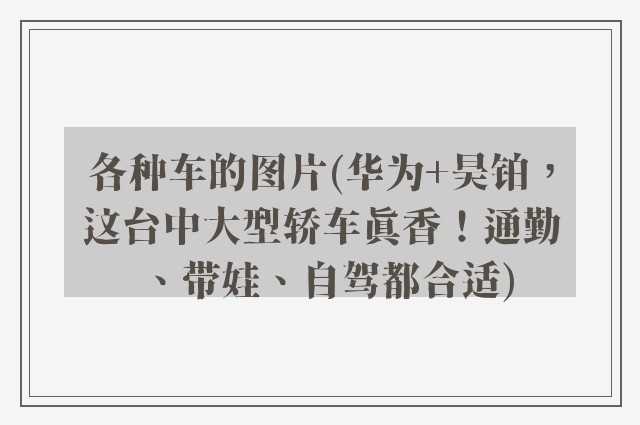 各种车的图片(华为+昊铂，这台中大型轿车真香！通勤、带娃、自驾都合适)