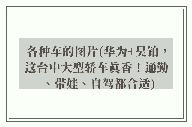 各种车的图片(华为+昊铂，这台中大型轿车真香！通勤、带娃、自驾都合适)