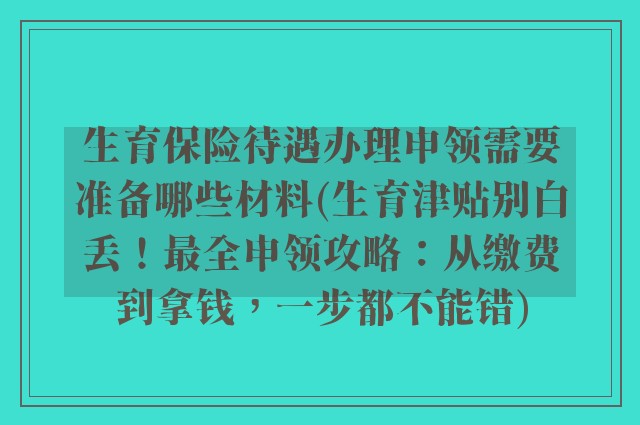 生育保险待遇办理申领需要准备哪些材料(生育津贴别白丢！最全申领攻略：从缴费到拿钱，一步都不能错)