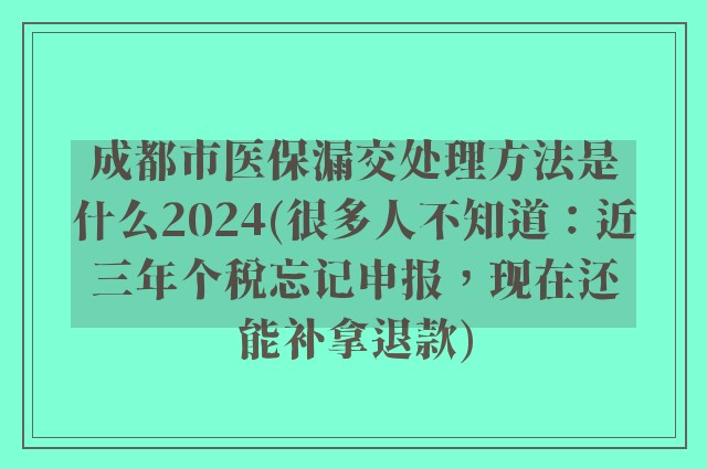 成都市医保漏交处理方法是什么2024(很多人不知道：近三年个税忘记申报，现在还能补拿退款)