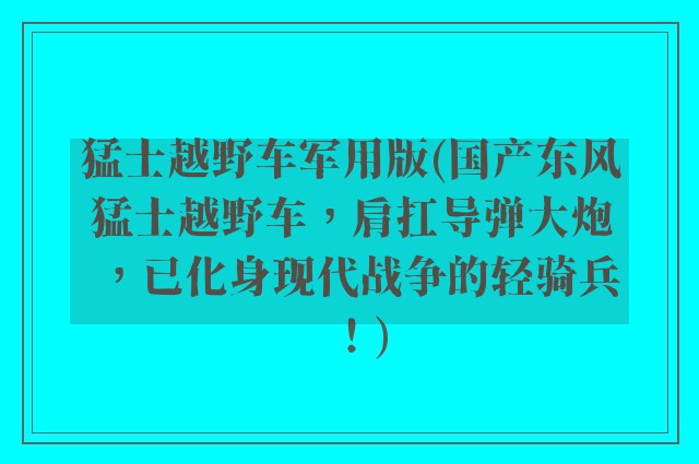 猛士越野车军用版(国产东风猛士越野车，肩扛导弹大炮，已化身现代战争的轻骑兵！)