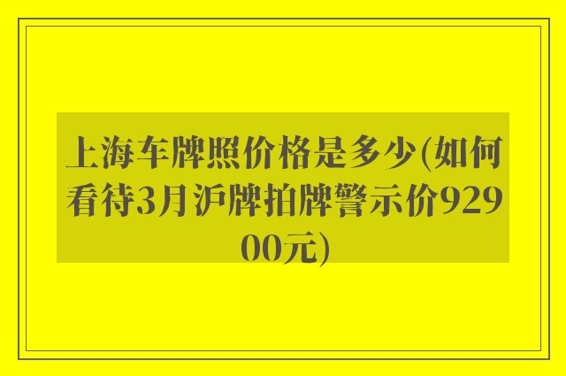 上海车牌照价格是多少(如何看待3月沪牌拍牌警示价92900元)