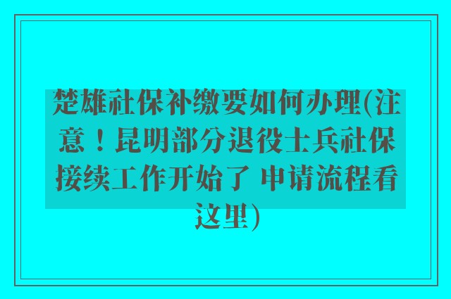 楚雄社保补缴要如何办理(注意！昆明部分退役士兵社保接续工作开始了 申请流程看这里)