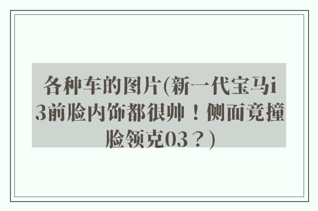 各种车的图片(新一代宝马i3前脸内饰都很帅！侧面竟撞脸领克03？)