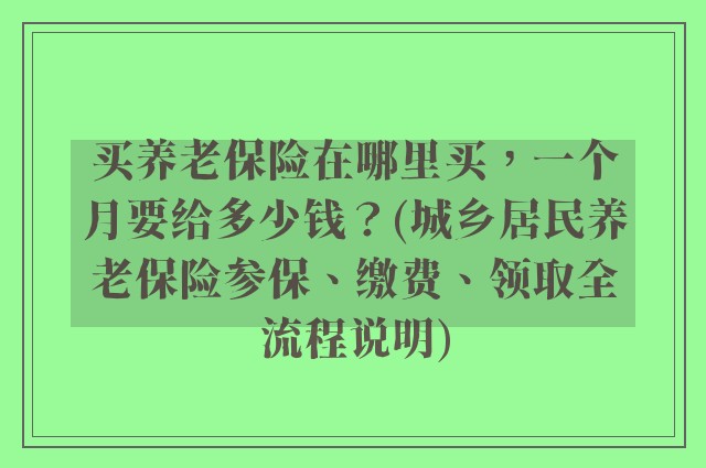 买养老保险在哪里买，一个月要给多少钱？(城乡居民养老保险参保、缴费、领取全流程说明)