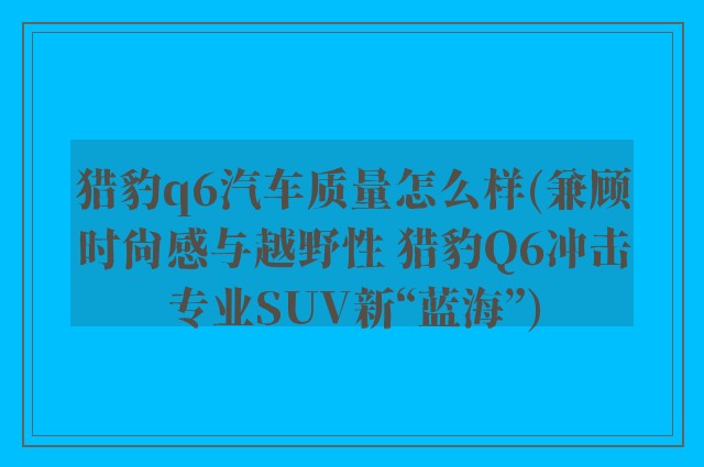 猎豹q6汽车质量怎么样(兼顾时尚感与越野性 猎豹Q6冲击专业SUV新“蓝海”)