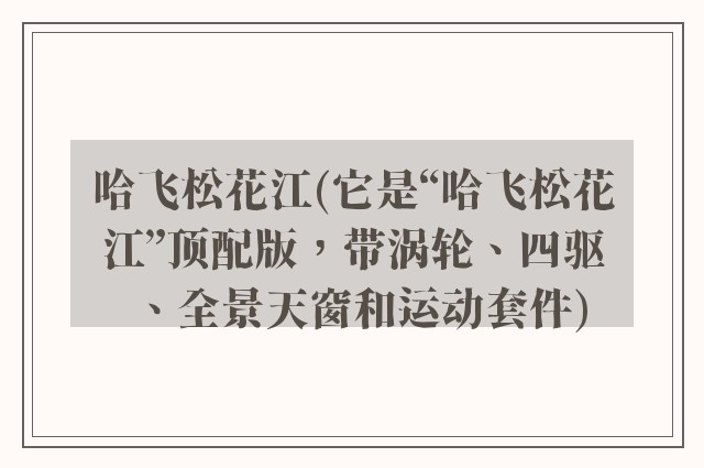 哈飞松花江(它是“哈飞松花江”顶配版，带涡轮、四驱、全景天窗和运动套件)