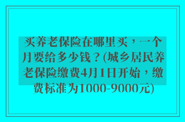 买养老保险在哪里买，一个月要给多少钱？(城乡居民养老保险缴费4月1日开始，缴费标准为1000-9000元)