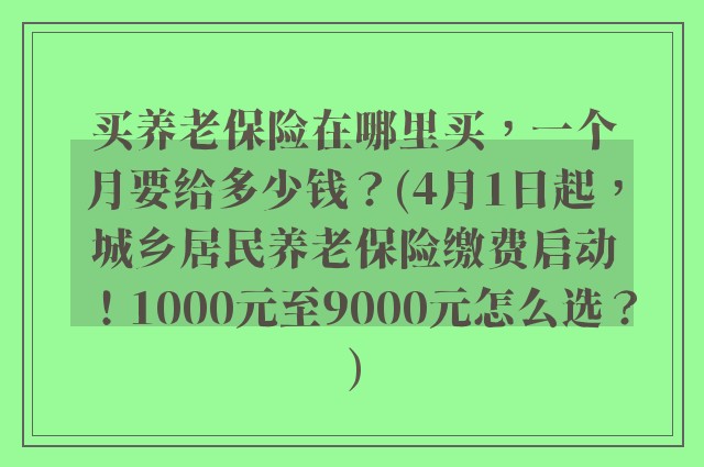 买养老保险在哪里买，一个月要给多少钱？(4月1日起，城乡居民养老保险缴费启动！1000元至9000元怎么选？)