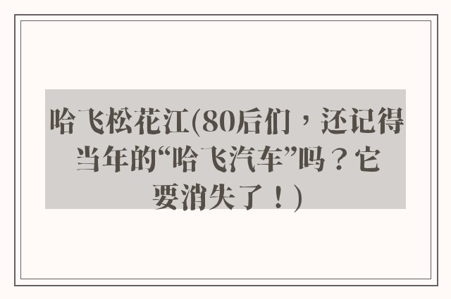 哈飞松花江(80后们，还记得当年的“哈飞汽车”吗？它要消失了！)
