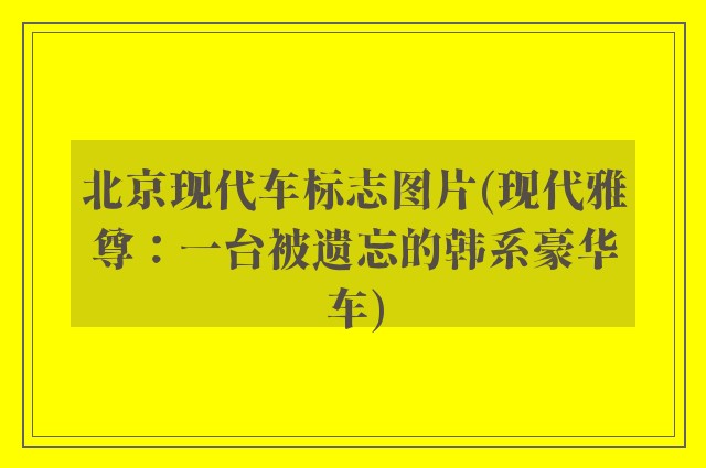 北京现代车标志图片(现代雅尊：一台被遗忘的韩系豪华车)