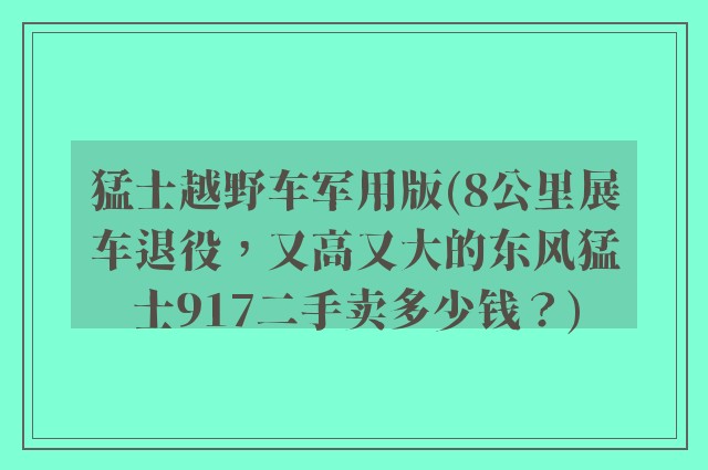 猛士越野车军用版(8公里展车退役，又高又大的东风猛士917二手卖多少钱？)