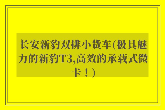 长安新豹双排小货车(极具魅力的新豹T3,高效的承载式微卡！)