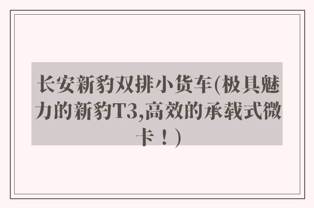 长安新豹双排小货车(极具魅力的新豹T3,高效的承载式微卡！)