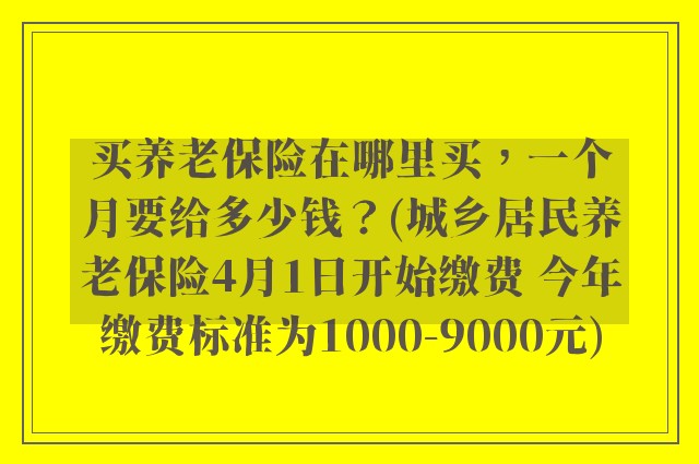买养老保险在哪里买，一个月要给多少钱？(城乡居民养老保险4月1日开始缴费 今年缴费标准为1000-9000元)
