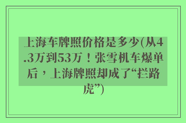 上海车牌照价格是多少(从4.3万到53万！张雪机车爆单后，上海牌照却成了“拦路虎”)