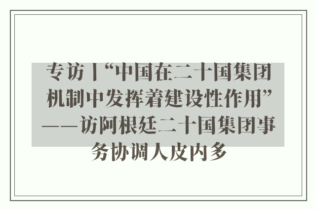 专访丨“中国在二十国集团机制中发挥着建设性作用”——访阿根廷二十国集团事务协调人皮内多