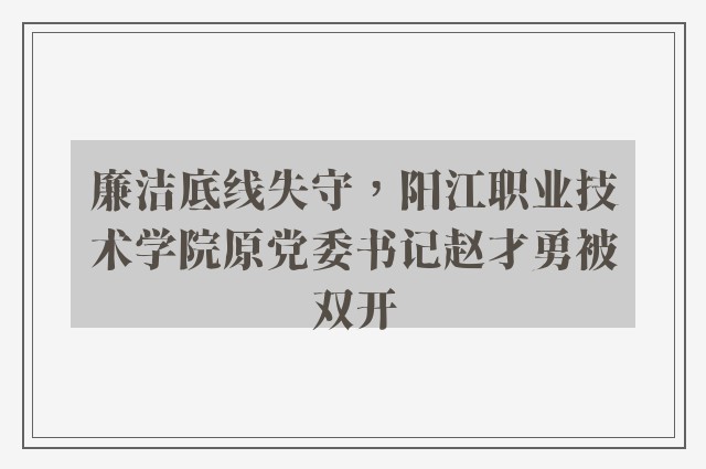 廉洁底线失守，阳江职业技术学院原党委书记赵才勇被双开